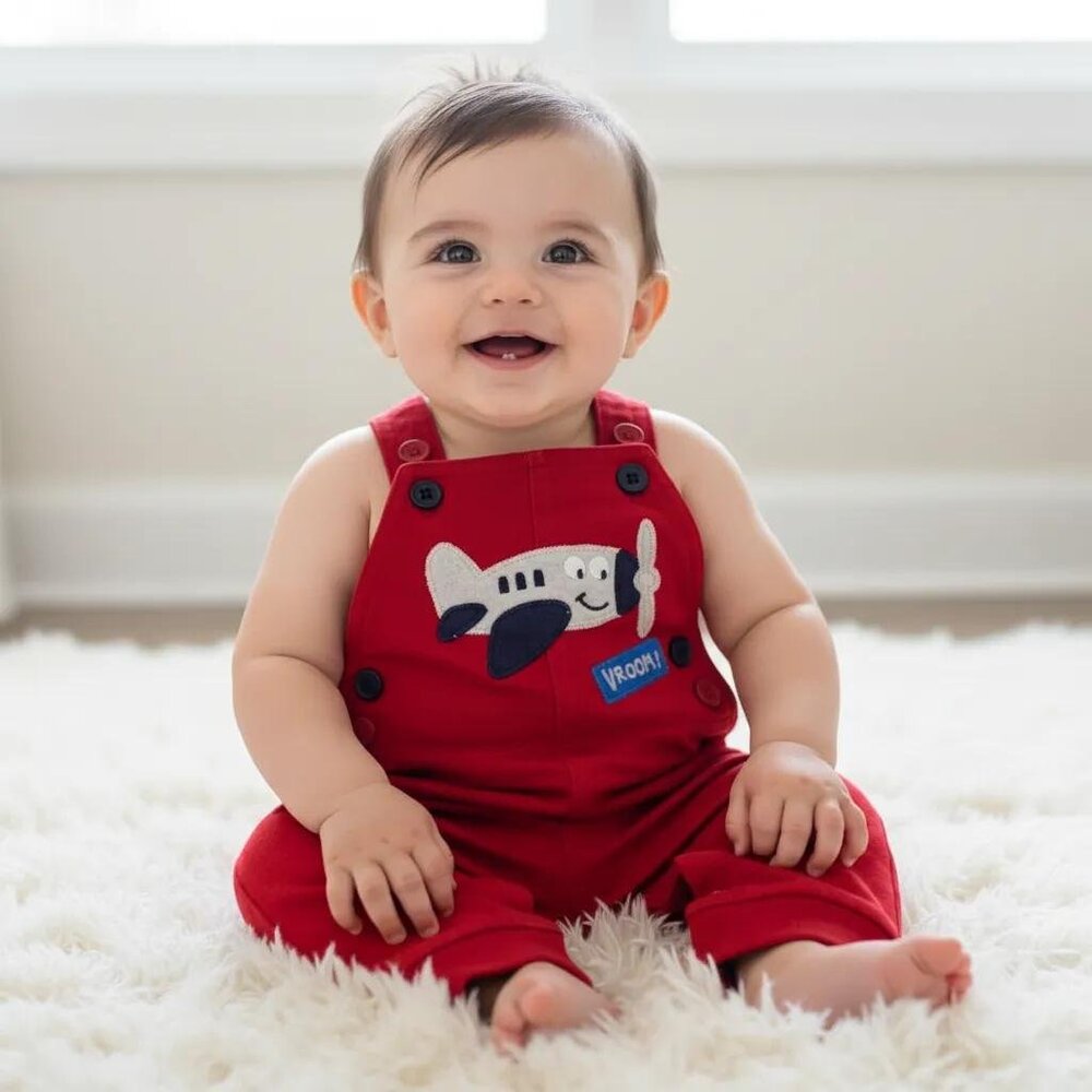 Airplane Red Overalls size 6 Months - Picture 2 of 9